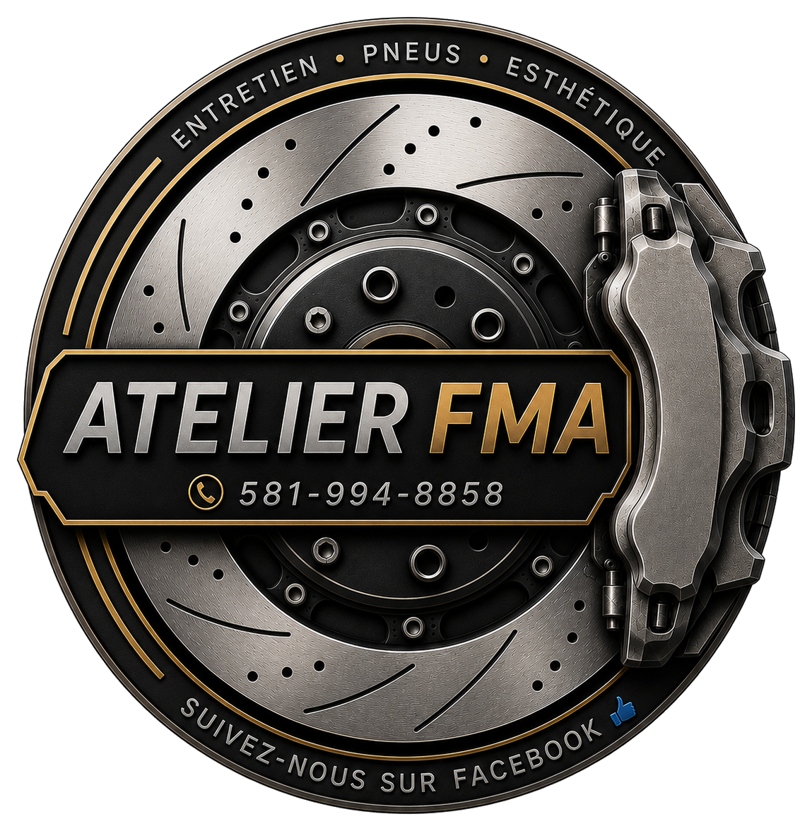 Logo Atelier FMA avec disque de frein