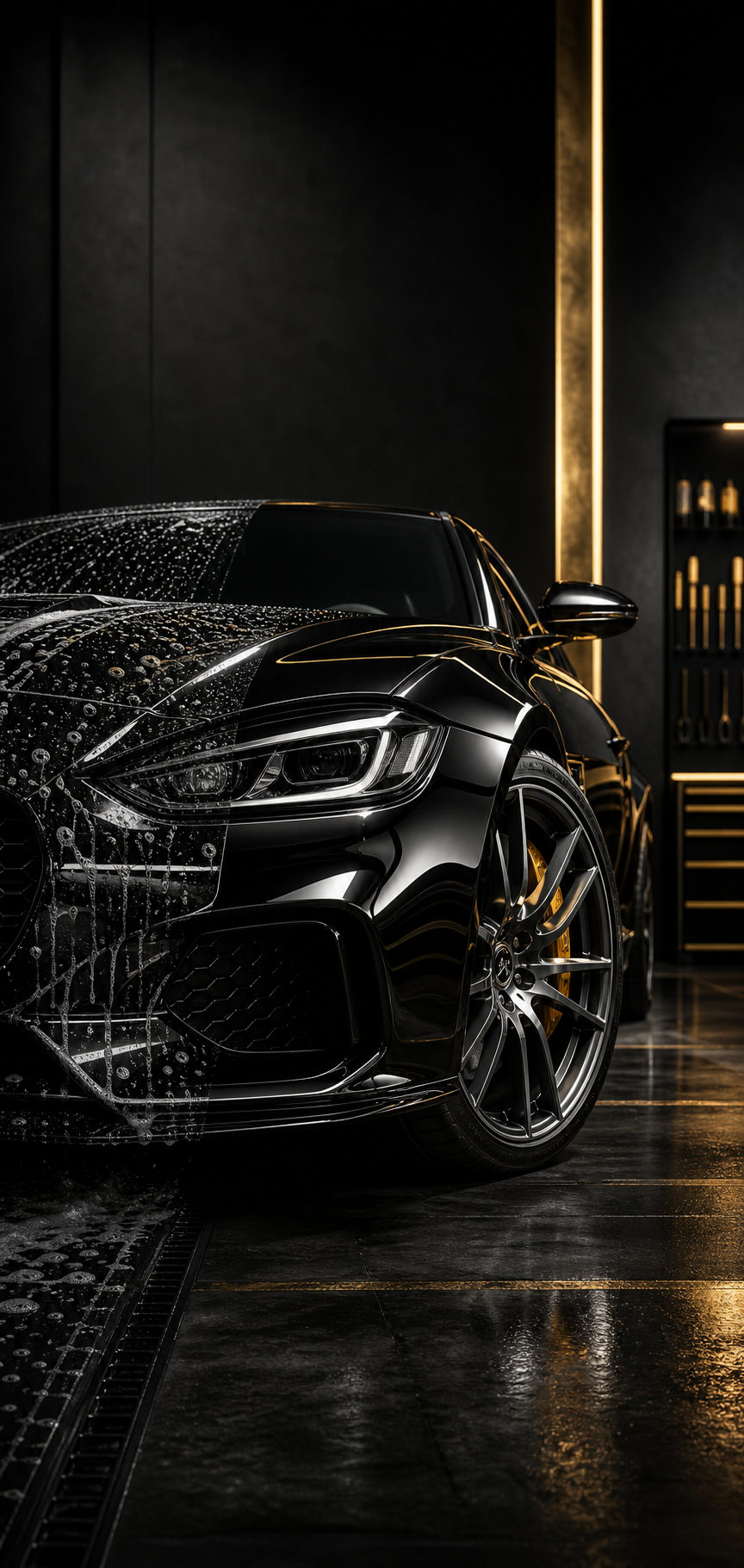 Voiture propre avec roue et matériel d’esthétique